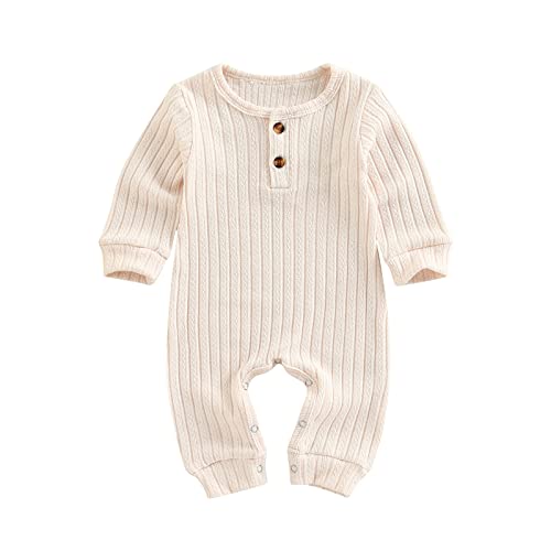 Baby Boys Long Sleeve Romper Solid Color Basic Jumpsuit Newborn Girls Casual Bodysuit Jumpers (Apricot , 3-6 Months )