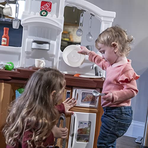 Step2 Fun with Friends Kitchen | Large Plastic Play Kitchen with Realistic Lights & Sounds | Brown Kids Kitchen Playset & 45-Pc Kitchen Accessories Set