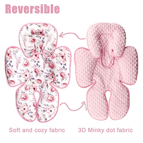 Baby Carseat Head & Body Support, Infant Headrest Cushion, Newborn Car Seat Insert for Strollers, Bouncers, Swing, Pink Floral