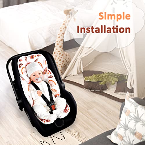 Baby Car Seat Head Support for Newborn 2 in 1 Infant Car Seat Head and Body Support for Girls Extra Soft Breathable Baby Car Seat Cushion Insert Liners for Strollers, Swings, and Bouncers, Rainbow
