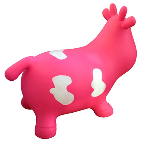 Pink Cow Bouncer with Hand Pump, Inflatable Space Hopper, Ride-on Bouncy Animal
