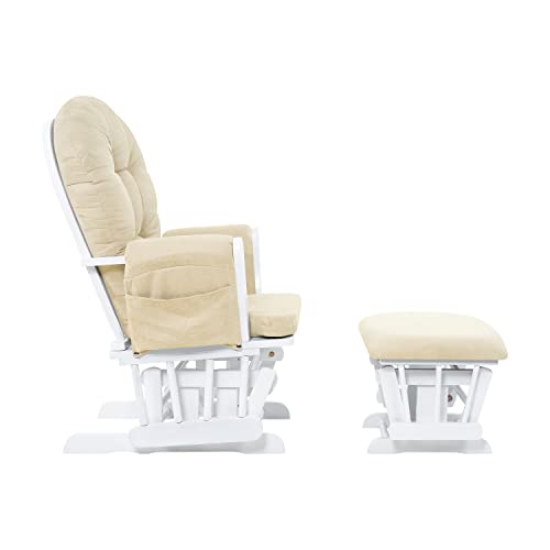 Brisbane Nursery Glider & Ottoman Sets, Swivel Glider Recliner Nursery Rocking Chair, Nursery Glider Rocker with Ottoman, Reclining Gliders & Chairs for Breastfeeding, Reading, Napping - White/Cream