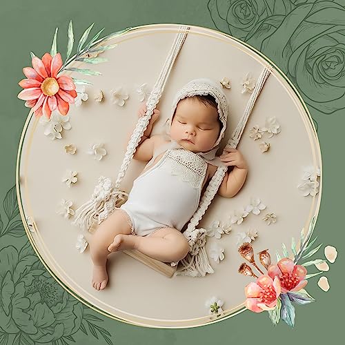 Baby Swings Vintage Infants Wooden Swings Multifunctional Baby Hanging Chair Photo Background Props Swing Seats Photography for Newborn Boys Girls (A-White)
