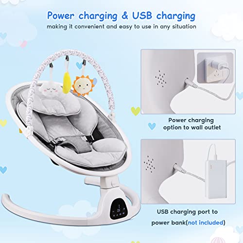 Baby Swings with 5 Swing Options, Bluetooth Function, Built-in Lullabies, with 10 Preset Lullabies, Remote Control,Light Gray