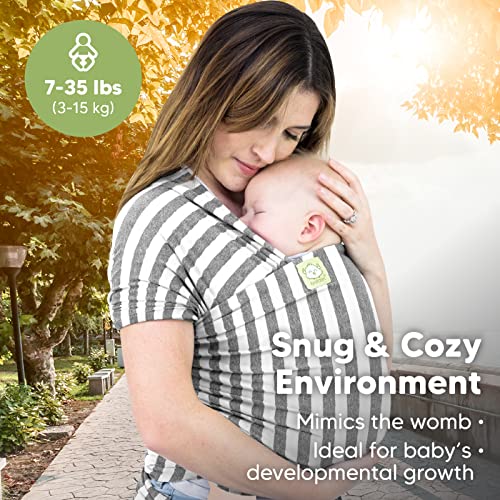 Baby Wrap Carrier - All in 1 Stretchy Baby Sling - Ergo Carrier Sling - Baby Carrier Wraps - Baby Carriers for Newborn, Infant - Baby Holder Straps - Baby Slings - Baby Sling Wrap (Gray Strips)