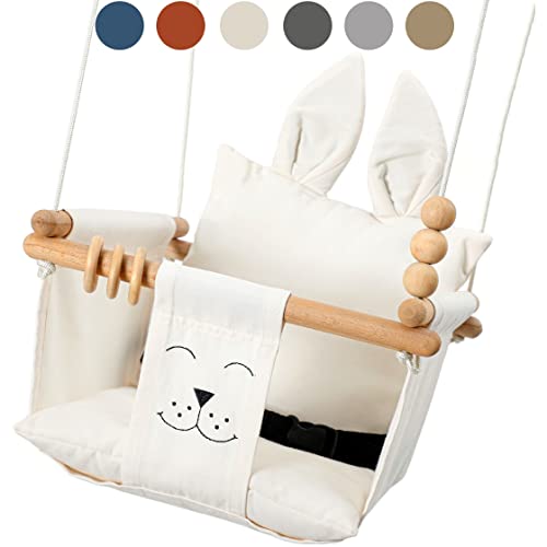 Mass Lumber Canvas Baby Swing Outdoor Indoor Swing for Toddlers Age 1-3 on Doorway Infant Swing Outdoor 6 Months with Ceiling Hardwares and Wooden Toys Toddler Gift for Mom Hanging Indoor Baby Swings
