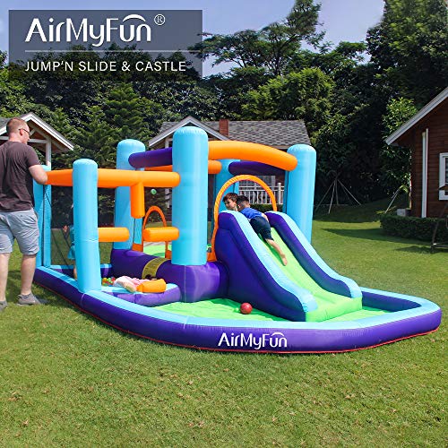 AirMyFun Inflatable Bounce House, Bouncer & Slide with Air Blower,Play House with Ball Pool,Inflatable Kids Slide,Jumping Castle with Carry Bag