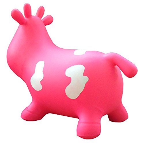 Pink Cow Bouncer with Hand Pump, Inflatable Space Hopper, Ride-on Bouncy Animal