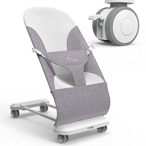 Baby-Bouncer-Seat-for-Infants: Portable Bouncer for Babies 0-6 Monthsï¼Infant Bouncers & Rockersï¼ Baby Rocker for Infants with Removable Wheels: Adjustable Multi Position Infant Bouncer Seat