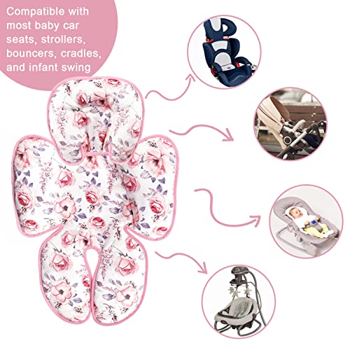 Baby Carseat Head & Body Support, Infant Headrest Cushion, Newborn Car Seat Insert for Strollers, Bouncers, Swing, Pink Floral