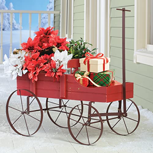 Amish Wagon Decorative Indoor/Outdoor Garden Backyard Planter, Red