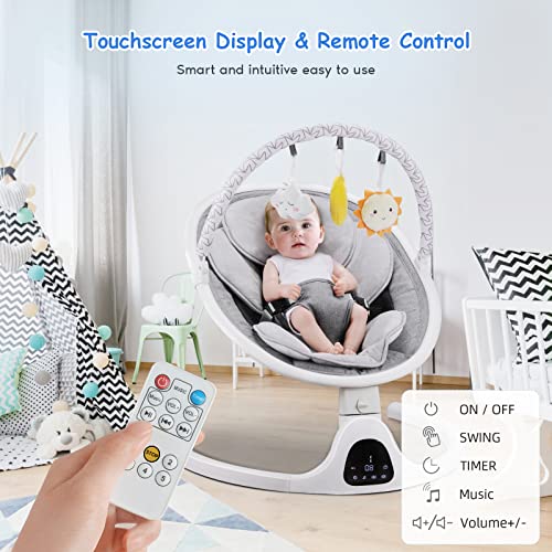 Baby Swings with 5 Swing Options, Bluetooth Function, Built-in Lullabies, with 10 Preset Lullabies, Remote Control,Light Gray