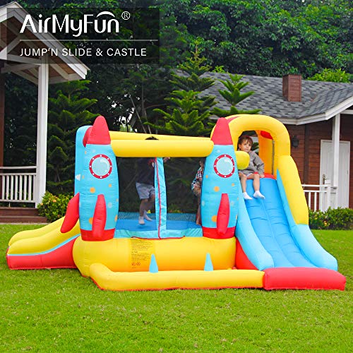 AirMyFun Inflatable Bounce House,Bouncy Castle with Air Blower,Play House with Ball Pit,Inflatable Kids Slide,Jumping Castle with Carry Bag(Rocket Theme)