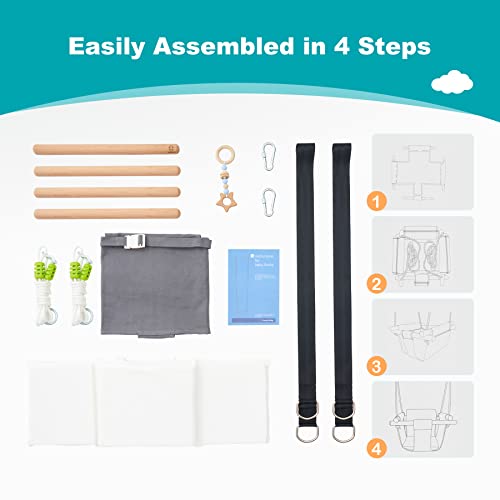 Troispot Comfortable Baby Swing Seat, Secure Canvas and Wooden Hanging Swing Chair for Baby, Infant, Toddler, Child, Kids Toys, Indoor Outdoor Hammock for Playground, Tree Swings or Backyard, C2