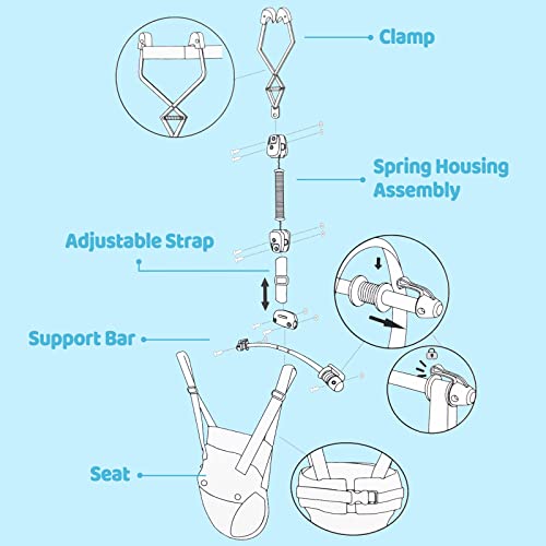 Baby Jumper, Baby Doorway Jumper w/Sturdy Adjustable Strap, Jumper for 6-24 Months Infant with Door Clamp is Portable and Easy to Use(Blue)