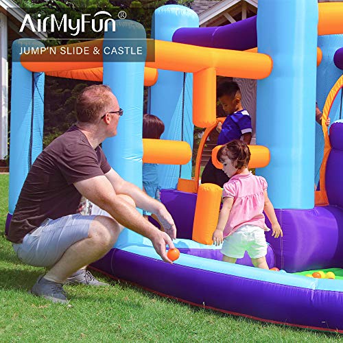 AirMyFun Inflatable Bounce House, Bouncer & Slide with Air Blower,Play House with Ball Pool,Inflatable Kids Slide,Jumping Castle with Carry Bag