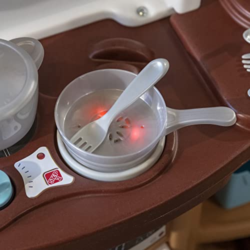 Step2 Fun with Friends Kitchen | Large Plastic Play Kitchen with Realistic Lights & Sounds | Brown Kids Kitchen Playset & 45-Pc Kitchen Accessories Set