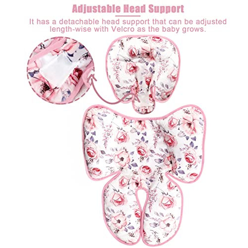 Baby Carseat Head & Body Support, Infant Headrest Cushion, Newborn Car Seat Insert for Strollers, Bouncers, Swing, Pink Floral