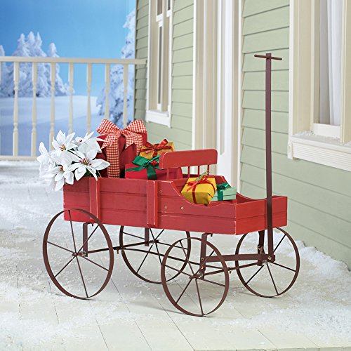 Amish Wagon Decorative Indoor/Outdoor Garden Backyard Planter, Red