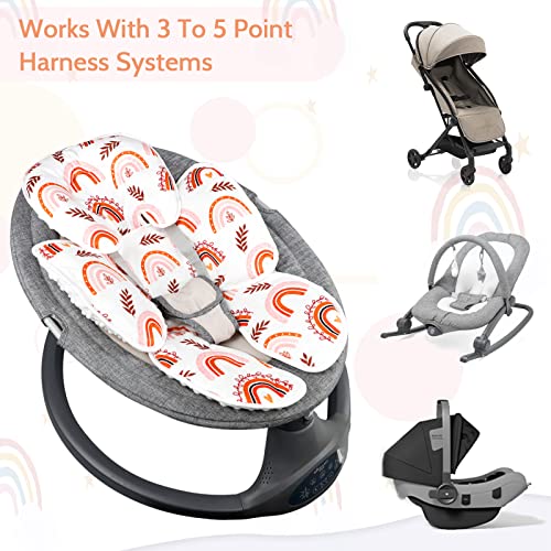 Baby Car Seat Head Support for Newborn 2 in 1 Infant Car Seat Head and Body Support for Girls Extra Soft Breathable Baby Car Seat Cushion Insert Liners for Strollers, Swings, and Bouncers, Rainbow