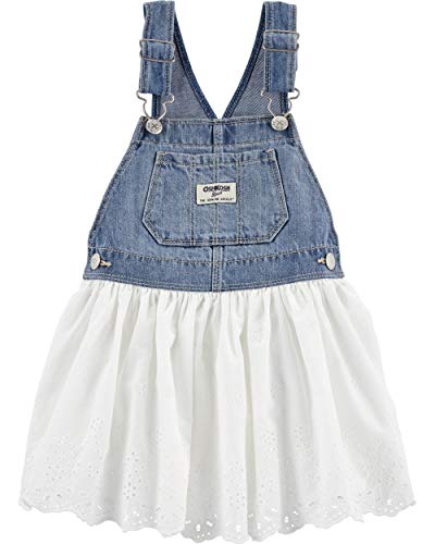 Osh Kosh Girls' Toddler World's Best Overalls, White Eyelet Jumper, 3T
