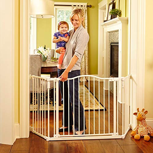 Toddleroo by North States 72 wide Deluxe Décor Gate: Perfect safety solution for extra wide spaces with added one hand functionality. Hardware Mount. Fits 38.3 - 72 wide. (30" tall, Soft White)