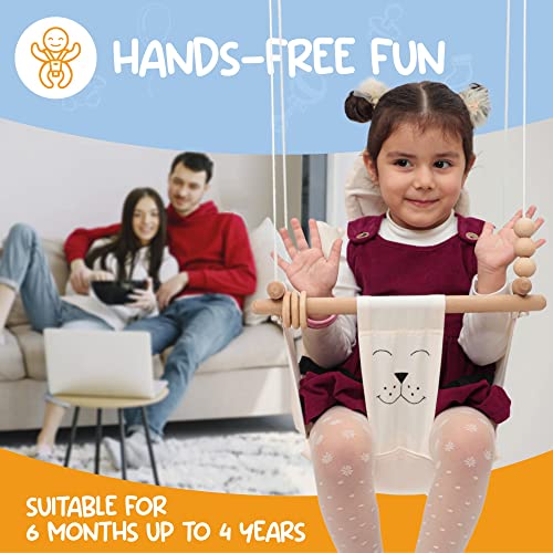 Mass Lumber Canvas Baby Swing Outdoor Indoor Swing for Toddlers Age 1-3 on Doorway Infant Swing Outdoor 6 Months with Ceiling Hardwares and Wooden Toys Toddler Gift for Mom Hanging Indoor Baby Swings