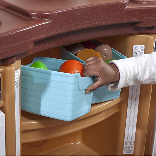 Step2 Fun with Friends Kitchen | Large Plastic Play Kitchen with Realistic Lights & Sounds | Brown Kids Kitchen Playset & 45-Pc Kitchen Accessories Set