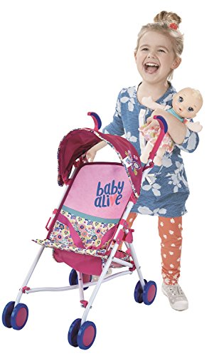 Baby Alive Doll Stroller with Retractable Canopy (D82091), Safety Harness for Baby Doll, Two-Toned Handle & Wheels, Storage Basket, Fits Dolls up to 24 inches - Foldable for Easy Toy Storage, Age 3+