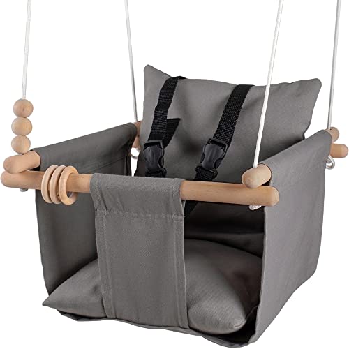 Mass Lumber Canvas Baby Swing Outdoor Indoor Swing for Toddlers Age 1-3 on Doorway Infant Swing Outdoor 6 Months with Ceiling Hardwares and Wooden Toys Toddler Gift for Mom Hanging Indoor Baby Swings