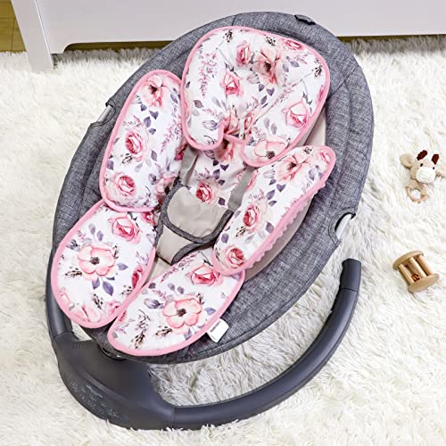 Baby Carseat Head & Body Support, Infant Headrest Cushion, Newborn Car Seat Insert for Strollers, Bouncers, Swing, Pink Floral