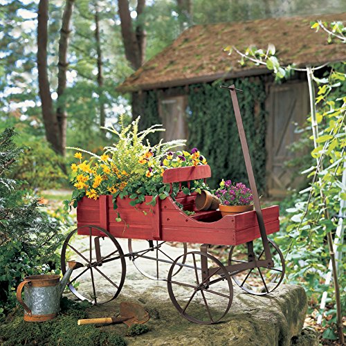 Amish Wagon Decorative Indoor/Outdoor Garden Backyard Planter, Red