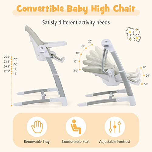 BABY JOY Baby Swings for Infants, 3 in 1 Foldable High Chair w/ 8 Adjustable Height, 5-Position Backrest, 3 Timer Settings, 12 Melodies and 5 Natural Sounds, Booster Seat for Dining Table (Gray)