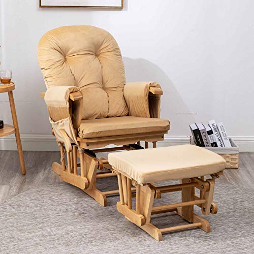 Paddie Glider Rocking Chair Replacement Cushions Velvet Washable for Chairs & Ottoman Beige