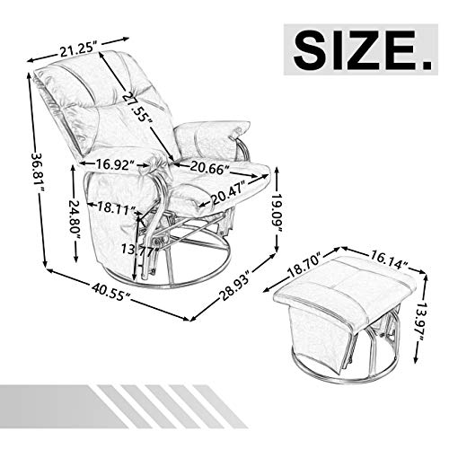 AODAILIHB Glider Chairs Rocking Chair with Ottoman 360° Swivel Chair PU Leather Upholstered Armchair Lounge Chair Sliding Chair Set (Black)