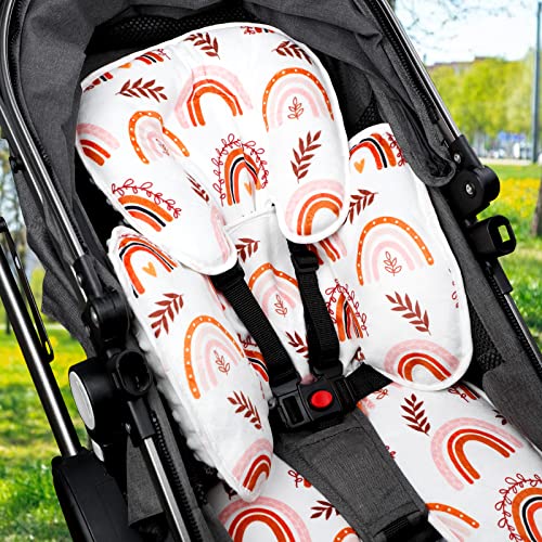 Baby Car Seat Head Support for Newborn 2 in 1 Infant Car Seat Head and Body Support for Girls Extra Soft Breathable Baby Car Seat Cushion Insert Liners for Strollers, Swings, and Bouncers, Rainbow