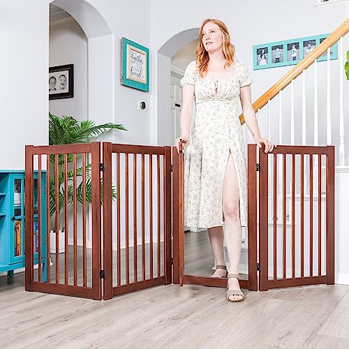 Primetime Petz 33238-G8 360 Configurable Dog Gate with Door  Indoor Freestanding Walk Through Wood Pet Gate,Walnut,36"