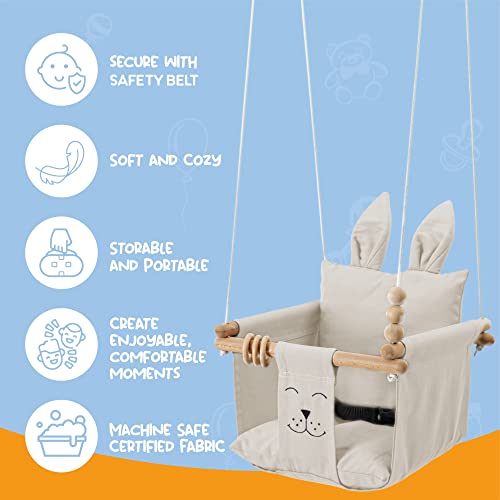 Mass Lumber Canvas Baby Swing Outdoor Indoor Swing for Toddlers Age 1-3 on Doorway Infant Swing Outdoor 6 Months with Ceiling Hardwares and Wooden Toys Toddler Gift for Mom Hanging Indoor Baby Swings