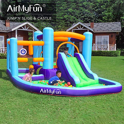 AirMyFun Inflatable Bounce House, Bouncer & Slide with Air Blower,Play House with Ball Pool,Inflatable Kids Slide,Jumping Castle with Carry Bag