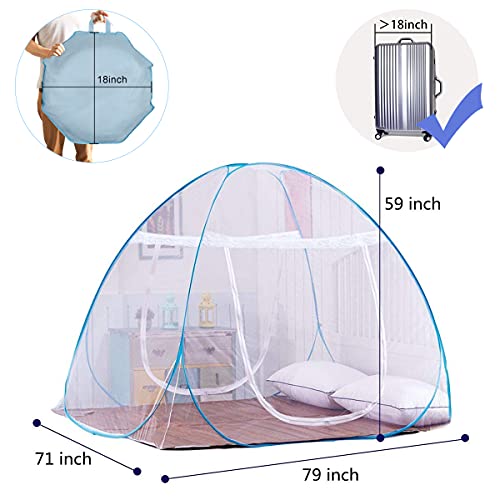 Pop-Up Mosquito Net Tent for Beds Anti Mosquito Bites Folding Design with Net Bottom for Babys Adults Trip (79 x71x59 inch)