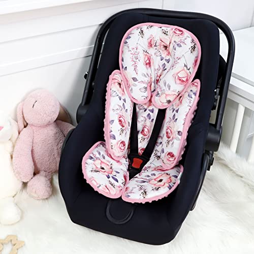 Baby Carseat Head & Body Support, Infant Headrest Cushion, Newborn Car Seat Insert for Strollers, Bouncers, Swing, Pink Floral