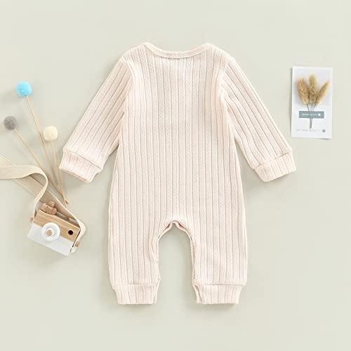 Baby Boys Long Sleeve Romper Solid Color Basic Jumpsuit Newborn Girls Casual Bodysuit Jumpers (Apricot , 3-6 Months )