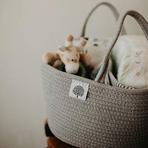 Parker Baby Rope Diaper Caddy Organizer - Nursery Storage Bin and Car Organizer for Diapers and Baby Wipes - Diaper Organizer for Baby Essentials - Gray