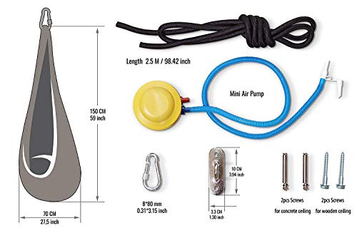 AMAZEYOU Kids Swing Hammock Pod Chair - Child's Rope Hanging Sensory Seat Nest Indoor Outdoor Use Inflatable Pillow - Great Children, All Accessories Included (Pink)