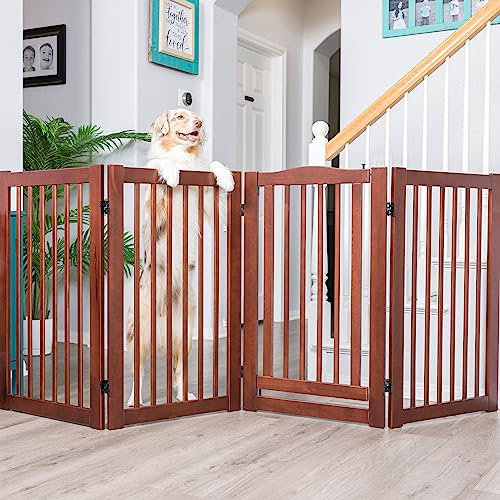 Primetime Petz 33238-G8 360 Configurable Dog Gate with Door  Indoor Freestanding Walk Through Wood Pet Gate,Walnut,36"