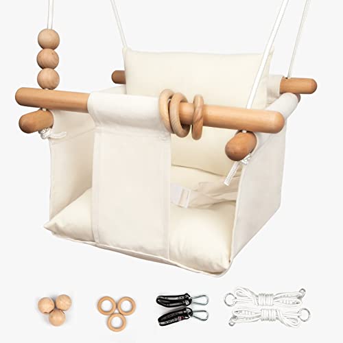 Baby Swing Outdoor Indoor Toddler Swing Seat with Safety Belt, Canvas Hanging Swings Outside Tree Swing Great Gift for Baby Boys Girls Kids Lovers