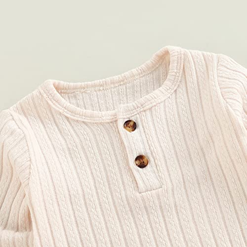 Baby Boys Long Sleeve Romper Solid Color Basic Jumpsuit Newborn Girls Casual Bodysuit Jumpers (Apricot , 3-6 Months )