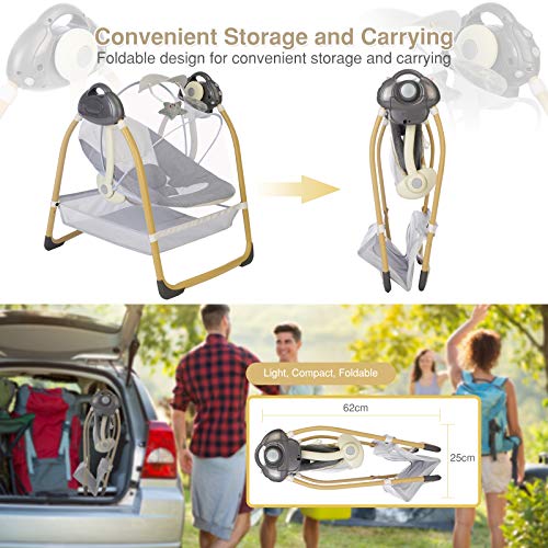 AiBeeYou Baby Swings for Infants, Baby Swing with 6 Motions,Infant Swing with Music,Sounds and Timing Function, Baby Rocker with 2 Toys, Plsuh Seat & Soft Head Support, Machine Washable Fabric (Grey)