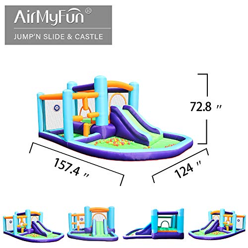 AirMyFun Inflatable Bounce House, Bouncer & Slide with Air Blower,Play House with Ball Pool,Inflatable Kids Slide,Jumping Castle with Carry Bag