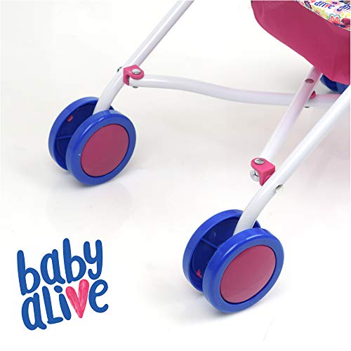 Baby Alive Doll Stroller with Retractable Canopy (D82091), Safety Harness for Baby Doll, Two-Toned Handle & Wheels, Storage Basket, Fits Dolls up to 24 inches - Foldable for Easy Toy Storage, Age 3+